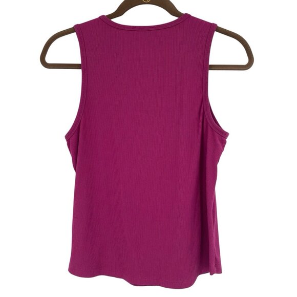 Evereve Ribbed Tank Top Size L Fuchsia Crewneck Stretch Sleeveless Casual Modal - Picture 3 of 12